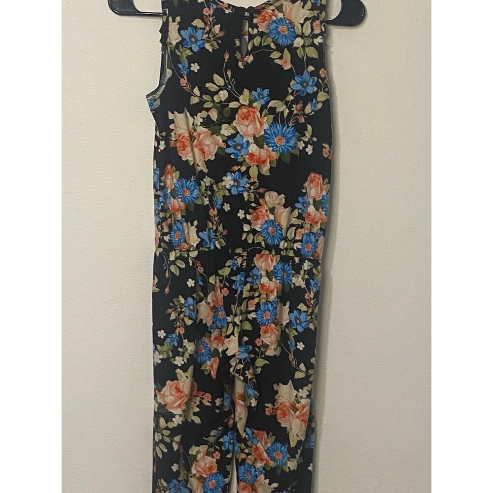 XOXO Black Floral Sleeveless Jumpsuit with Blue and Peach Flowers - Picture 2 of 3